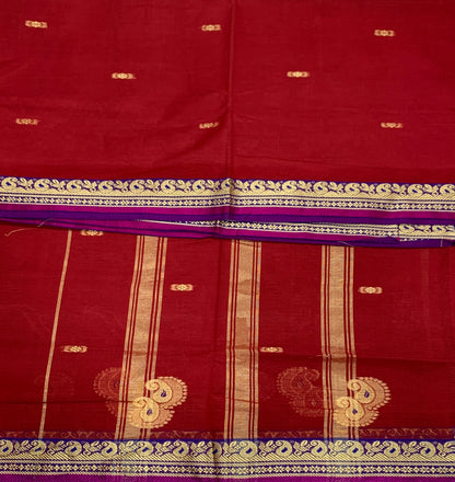 Chettinad Cotton Saree Red Shade with Blue Border