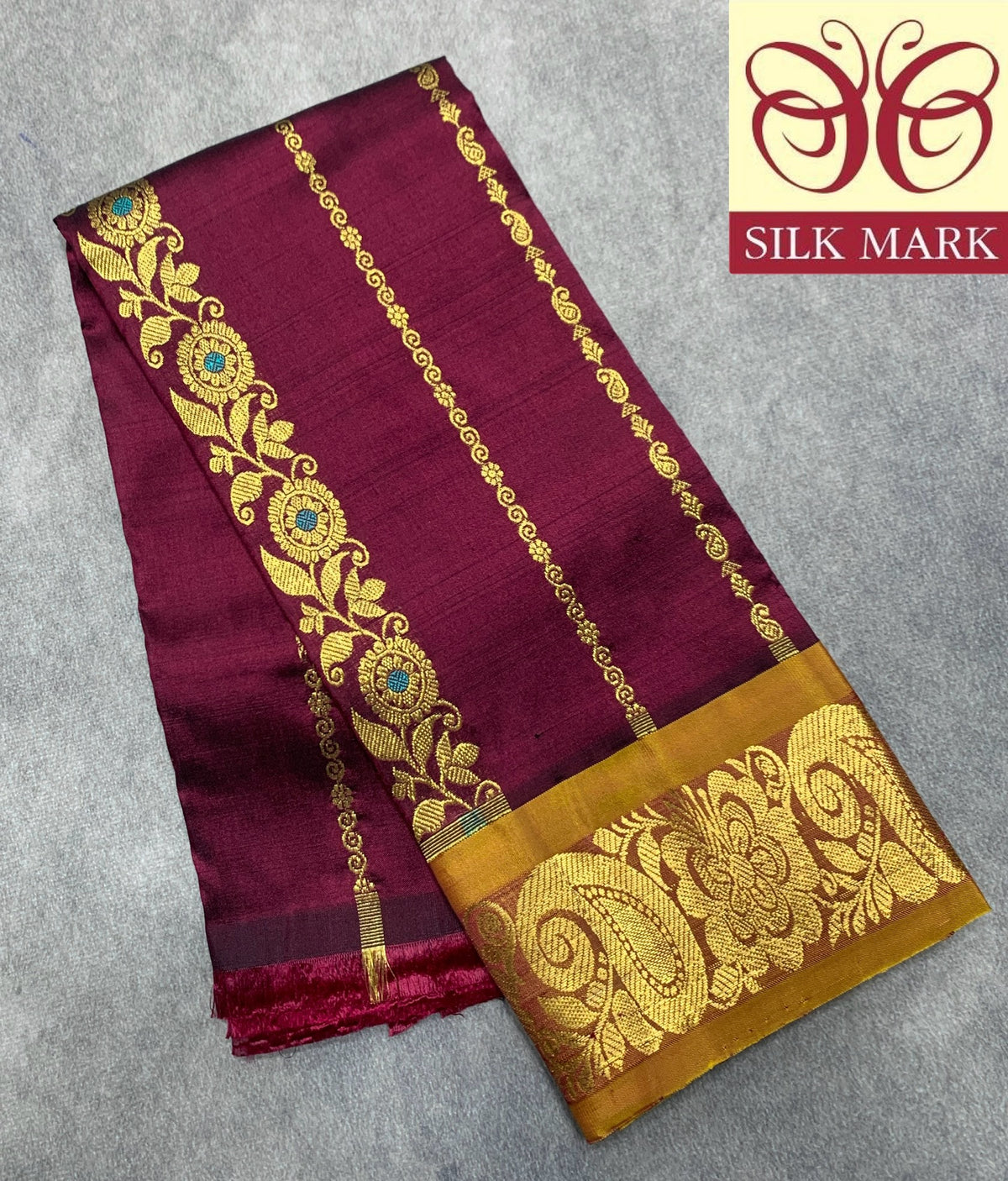 Brown Shade Pure Kanchipuram Kids Pattu Pavadai with Contrast Border for Newborn to 2 Years