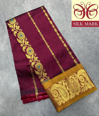 Brown Shade Pure Kanchipuram Kids Pattu Pavadai with Contrast Border for Newborn to 2 Years