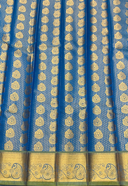 Vegan Silk Saree Sky Blue Colour with Copper Border