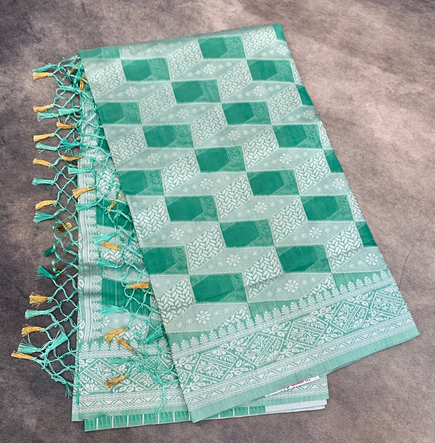 Banaras Katan Saree Rama Green Colour with Katan Work Border
