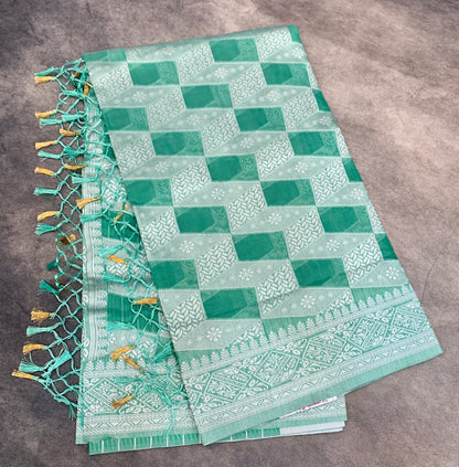 Banaras Katan Saree Rama Green Colour with Katan Work Border
