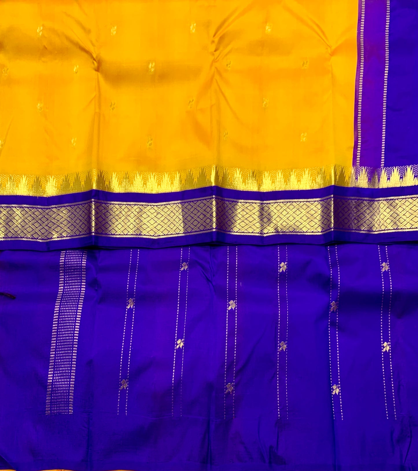 Pure Kanchipuram Silk Yellow Colour with Blue Border