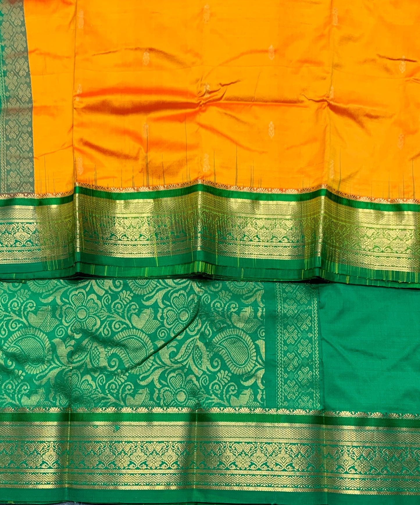 Pure Kanchipuram Silk Yellow Colour with Green Border