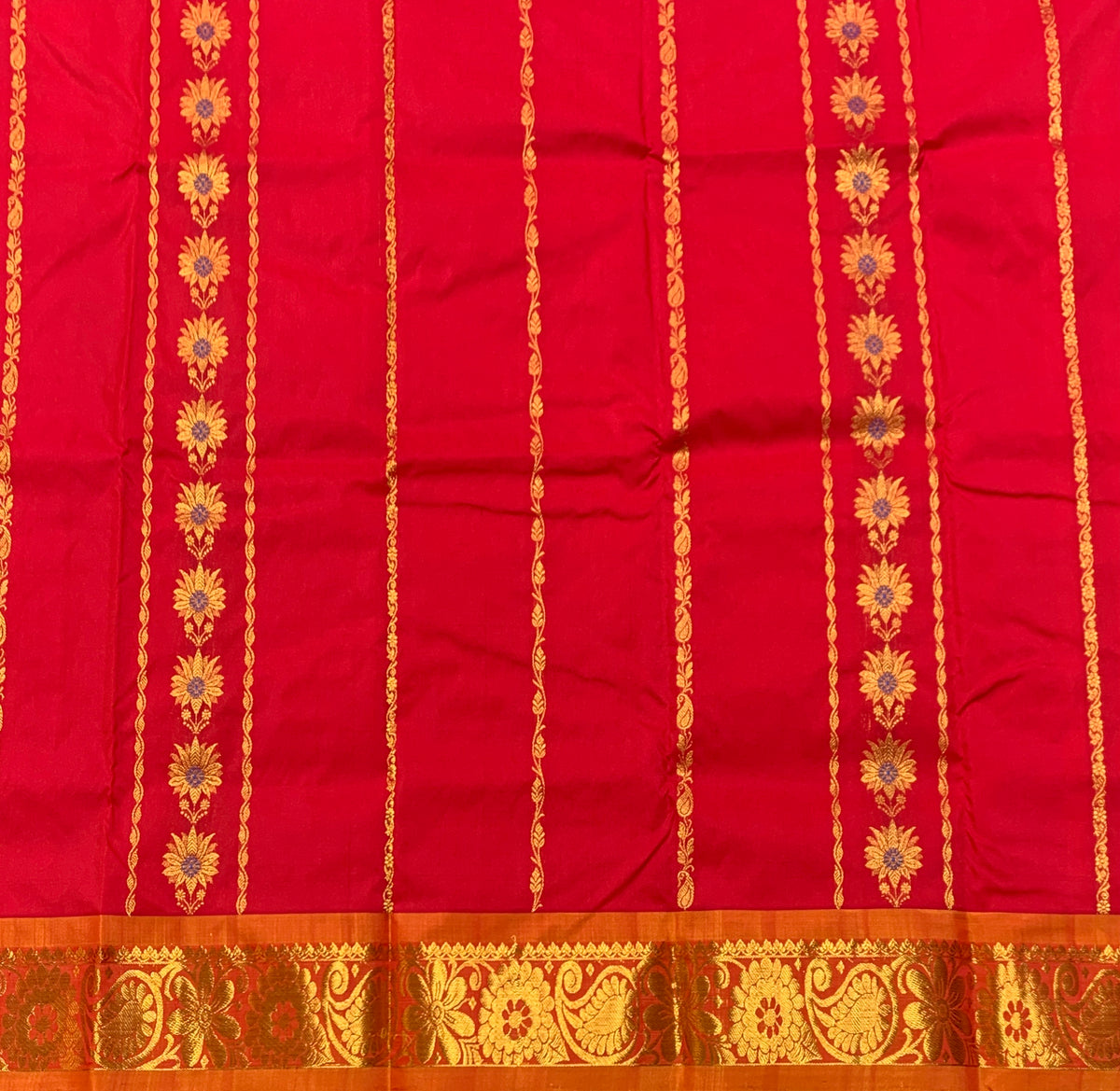 Red Shade Semi Silk Kids Pattu Pavadai with Contrast border for Age 2 to 5 Years