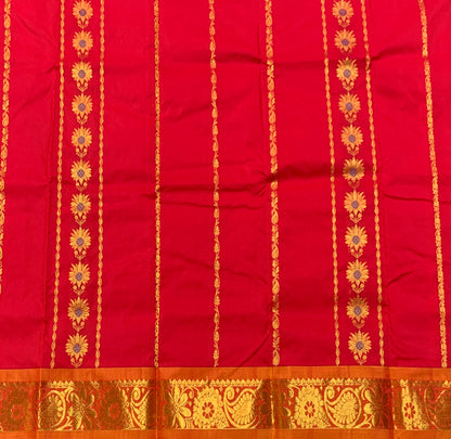 Red Shade Semi Silk Kids Pattu Pavadai with Contrast border for Age 2 to 5 Years