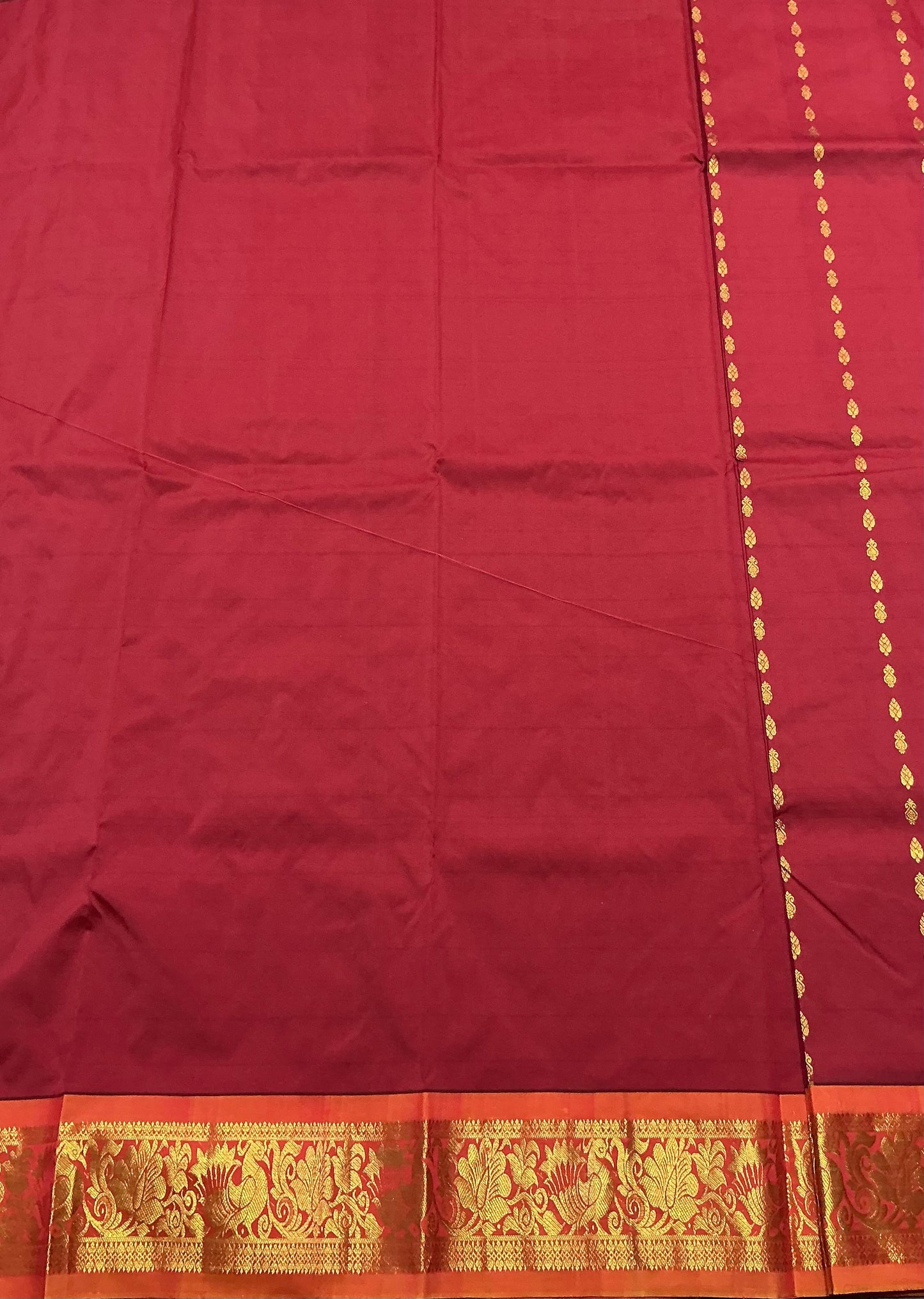 Maroon shade Semi Silk Kids Pattu Pavadai with Contrast border for age above 10 years