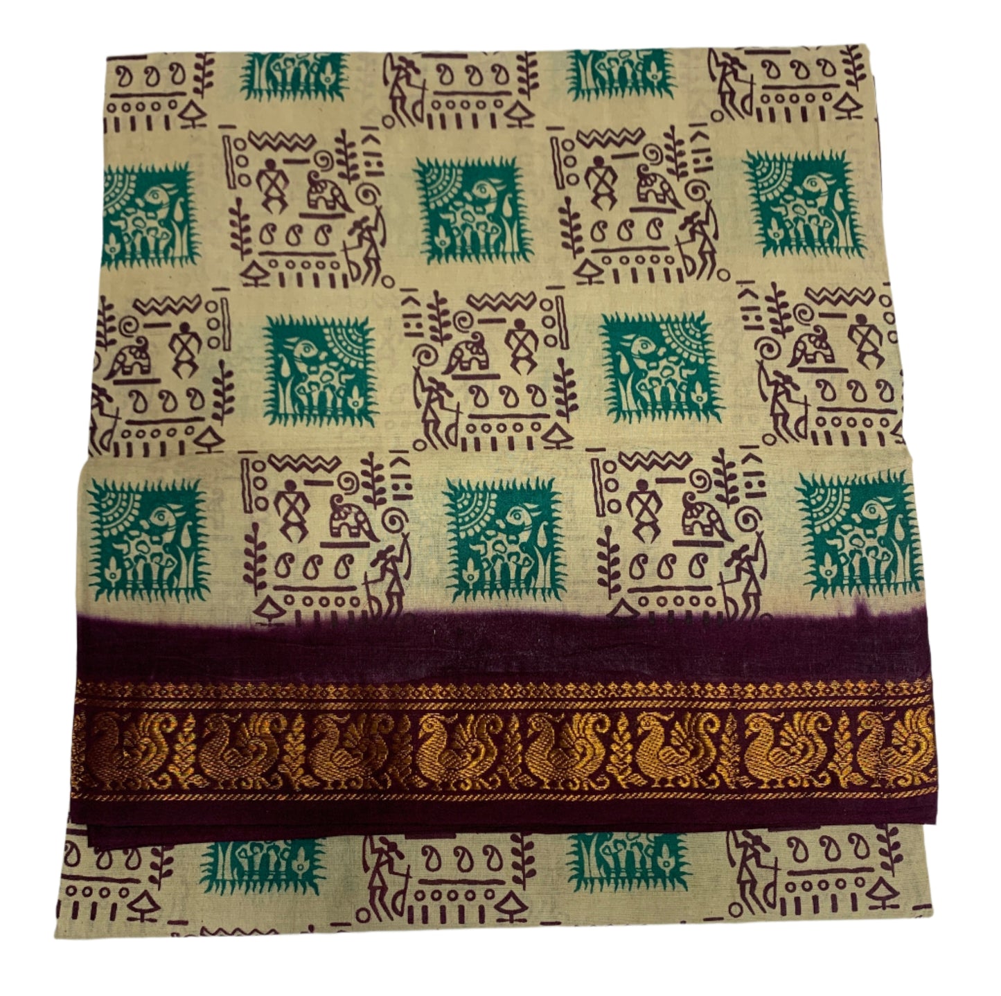 Chettinad Sungudi Cotton Cream Colour Brown Border