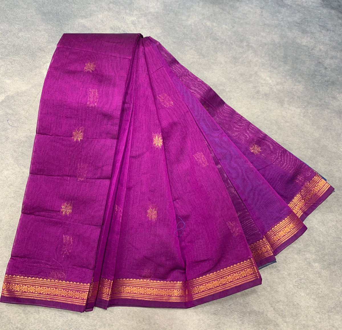 Magenta Colour Silk Cotton Saree with Copper Zari Border