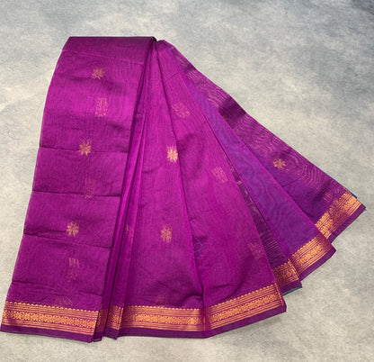 Magenta Colour Silk Cotton Saree with Copper Zari Border