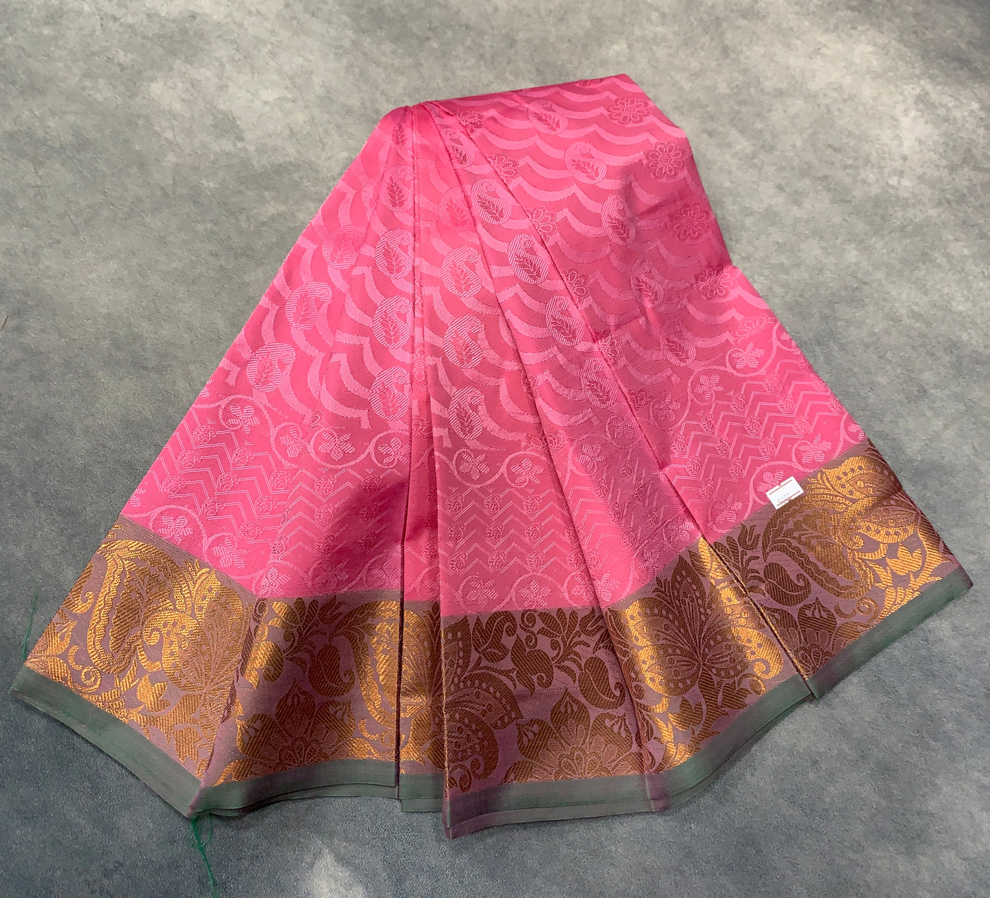 Synthetic Cotton Saree Baby Pink Colour with Golden Floral Design Border