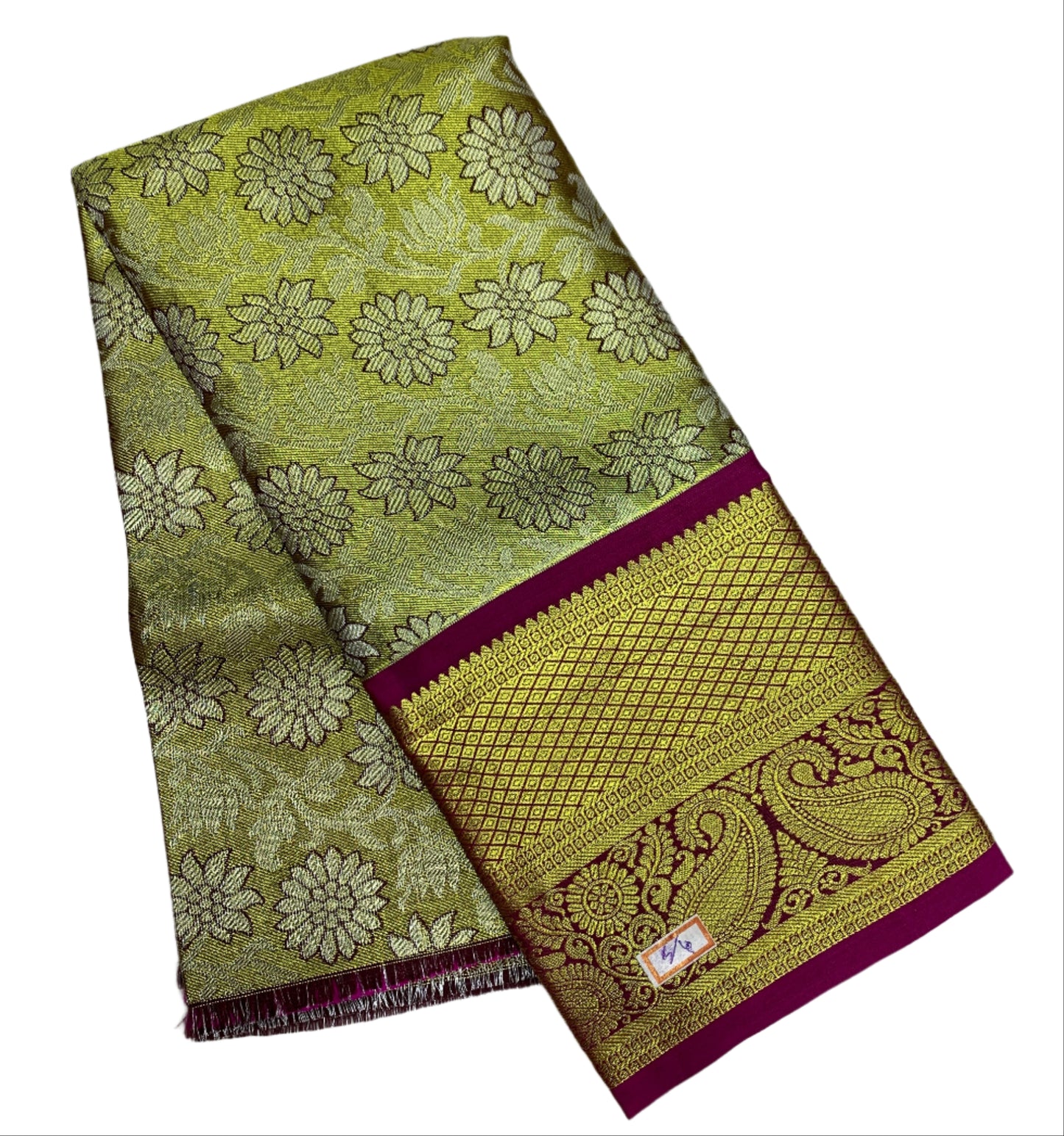 Golden Shade Vegan Silk Kids Pattu Pavadai with Contrast Border for age 2 to 5
