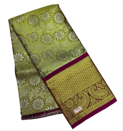 Golden Shade Vegan Silk Kids Pattu Pavadai with Contrast Border for age 2 to 5