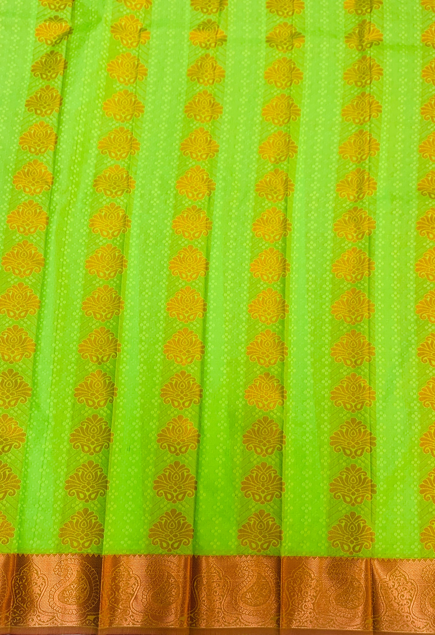 Vegan Silk Saree Apple Green shade with Copper with Mango design