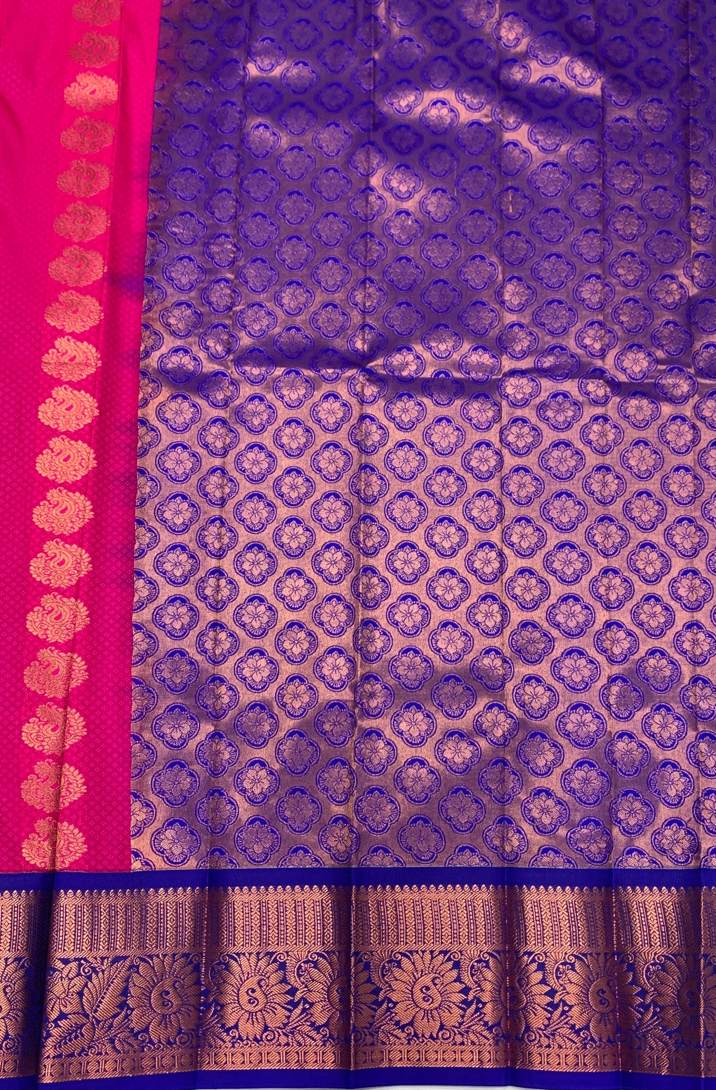 Vegan Silk Saree Pink Colour with Copper and Blue Border