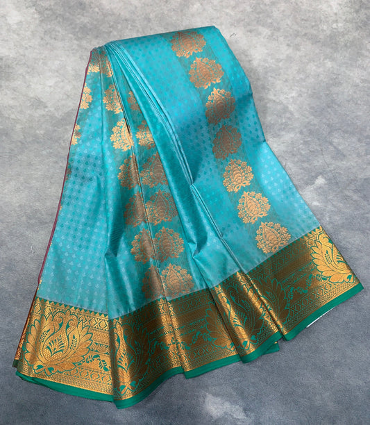 Vegan Silk Saree Sapphire Colour Saree with Copper Border