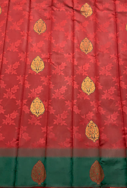 Art Silk Saree Green Colour with Maroon Border