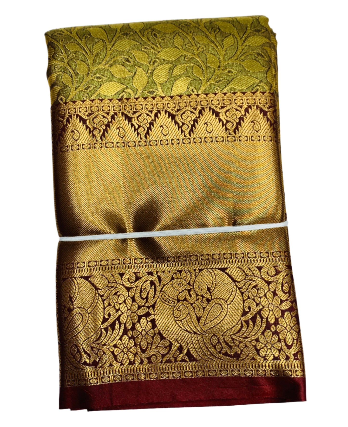 Golden Colour Soft Kanchi Tissue Pattu Saree with Brown Border