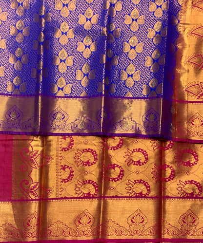 Vegan Silk Saree Violet Colour with Copper and Magenta Border
