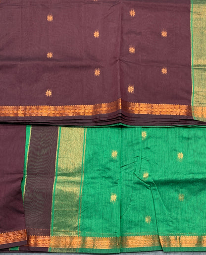 Brown Colour Silk Cotton Saree with Copper Zari Border