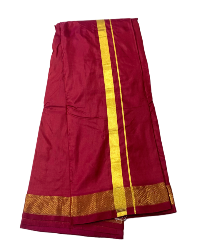 9X5 Pure Silk Dhoti Maroon Colour Small Border