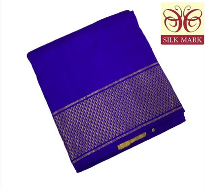 9X5 Pure Silk Dhoti Blue Colour Medium Border