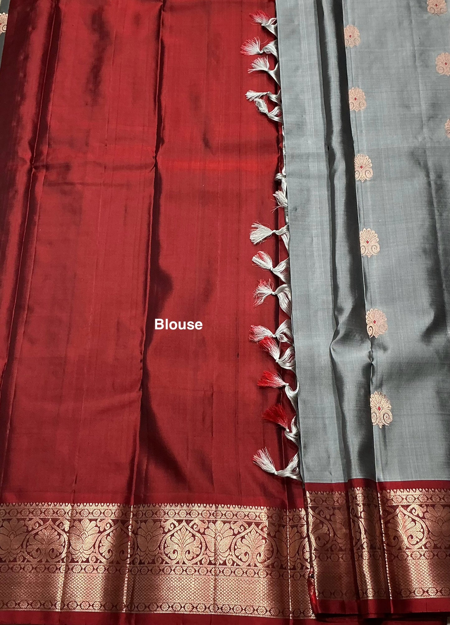 Pure Kanchipuram Silk Saree Gray Colour with Maroon Border
