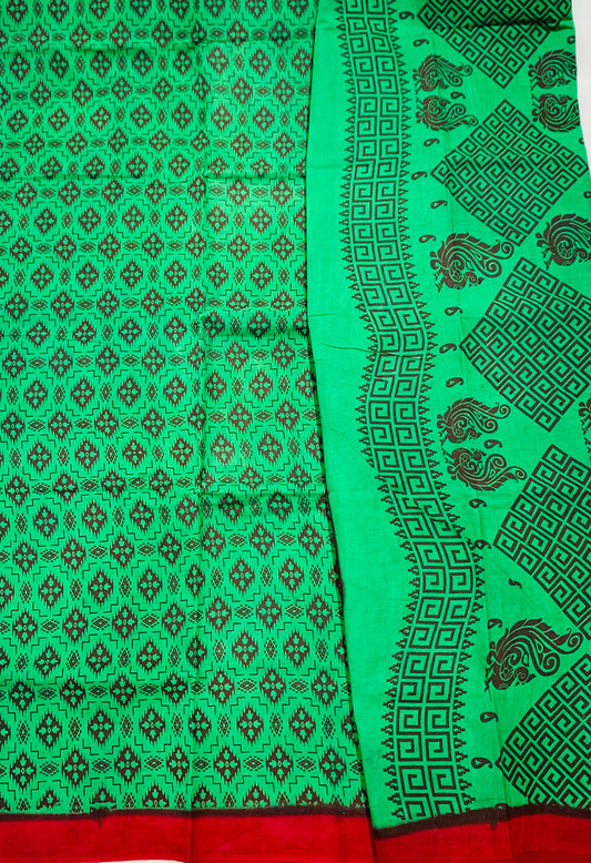 Chettinad Sungudi Cotton Green Printed Saree