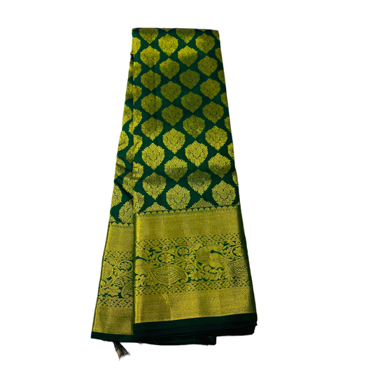 Pure Kachipuram Silk Saree Bottle Green Colour