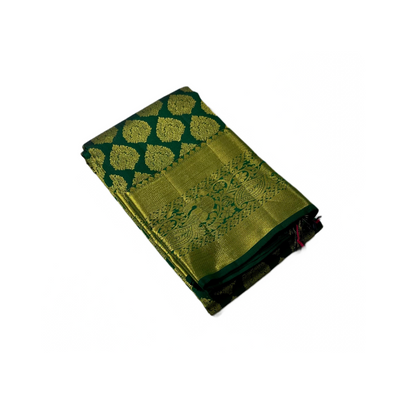 Pure Kachipuram Silk Saree Bottle Green Colour