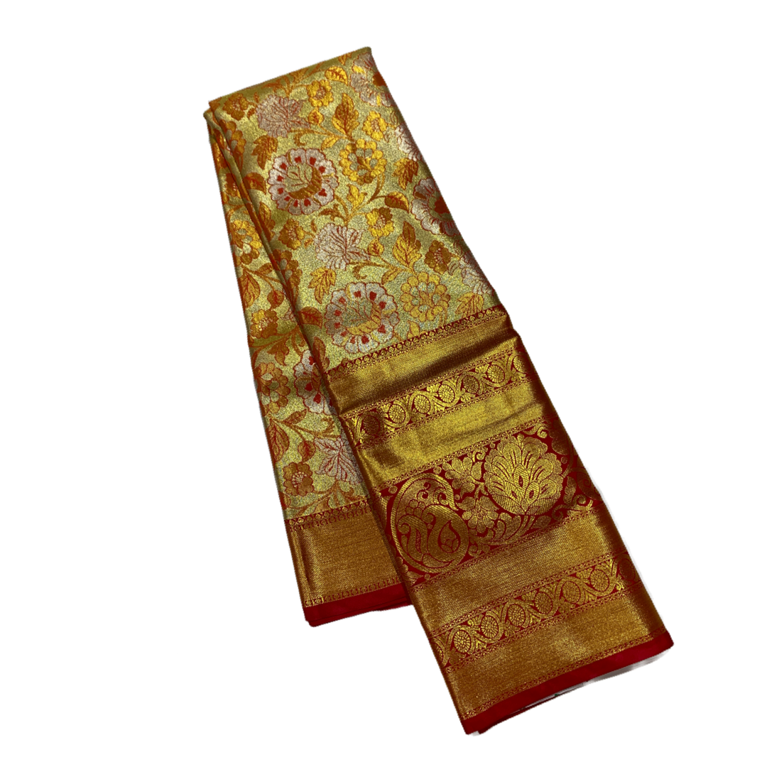 Golden shade Soft kanchi pattu with Flower design