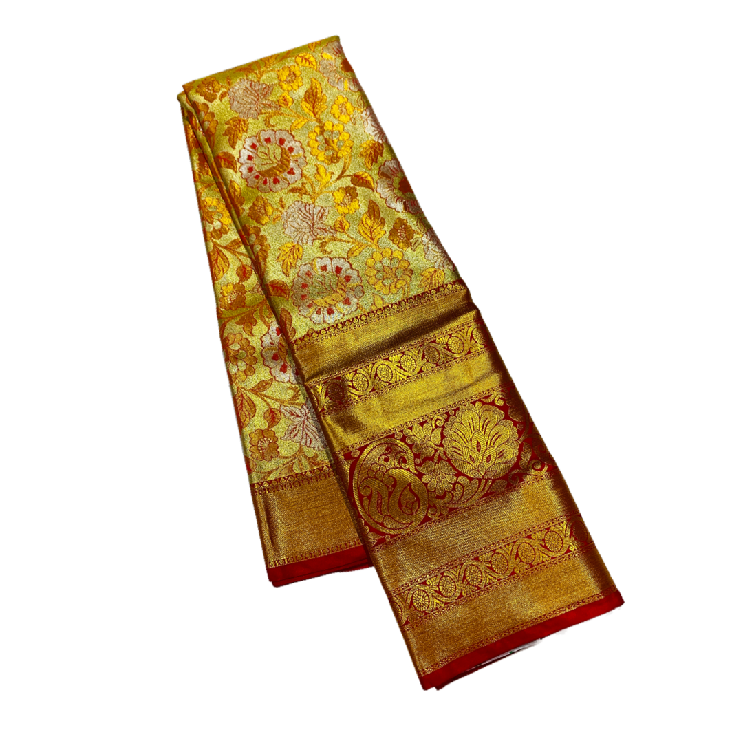 Golden shade Soft kanchi pattu with Maroon and Golden Border