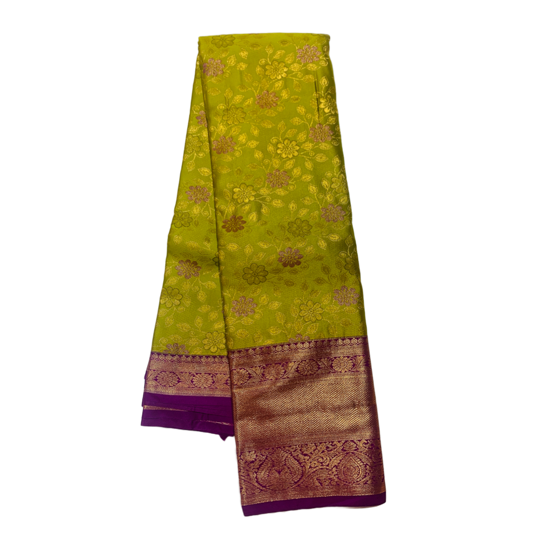 Golden Green shade Soft kanchi pattu with Purple Border