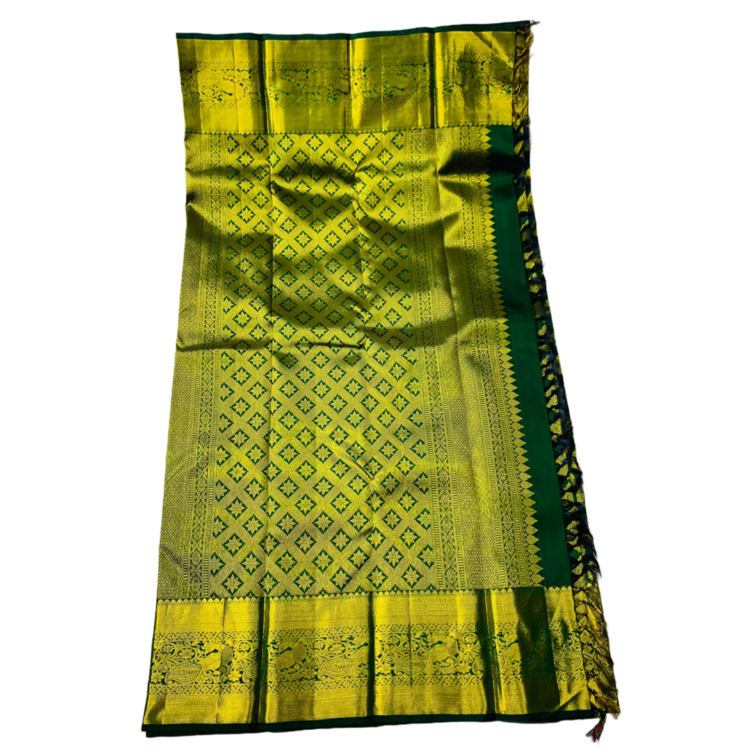 Pure Kachipuram Silk Saree Bottle Green Colour