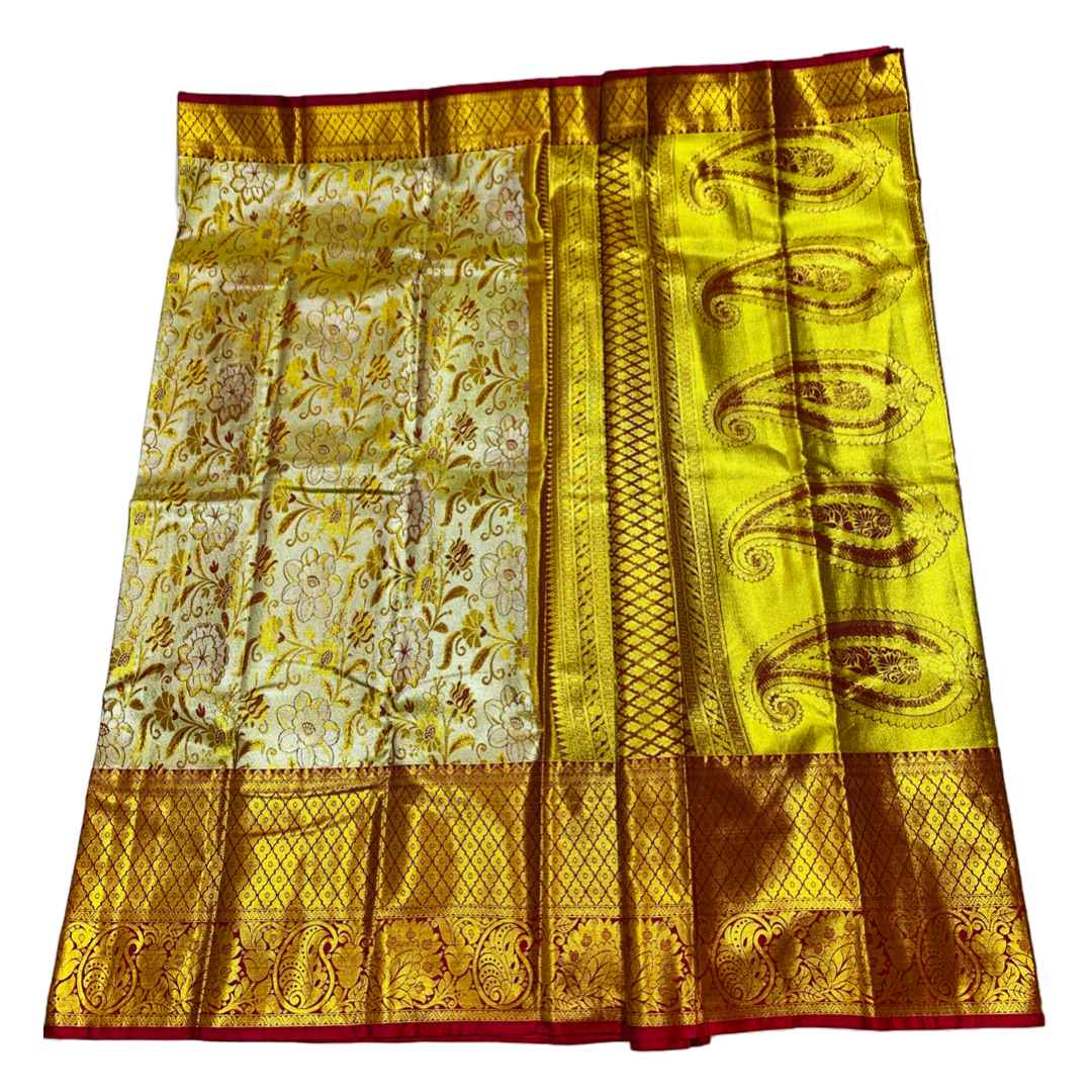 Golden shade Soft kanchi pattu with Flower design