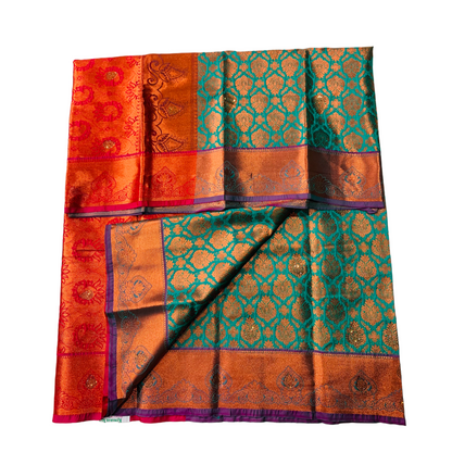 Vegan Silk Saree Green Shade with Unstitched blouse in Aari work