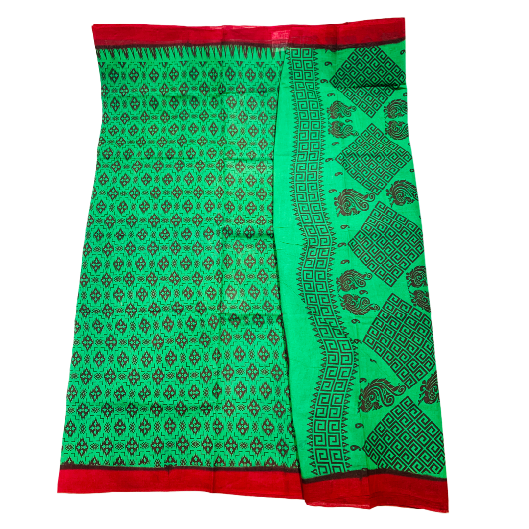 Chettinad Sungudi Cotton Green Printed Saree