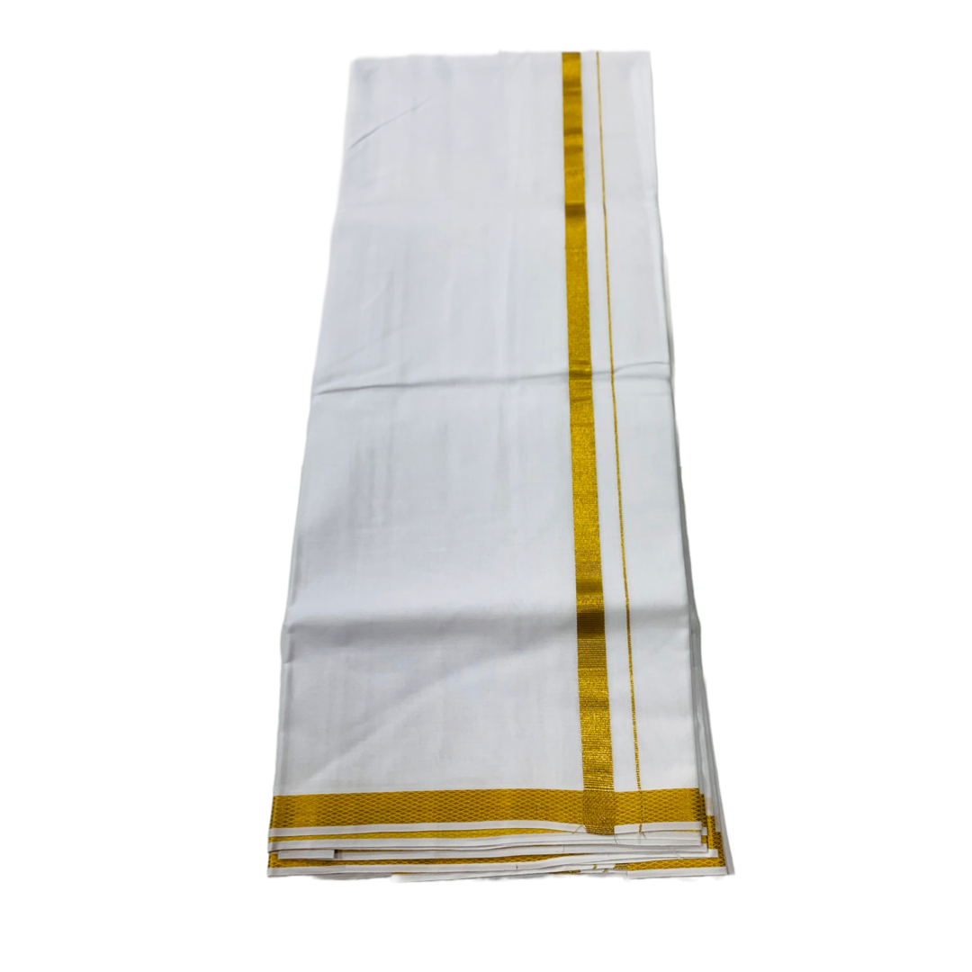 White Cotton Dhoti with Golden  Border.