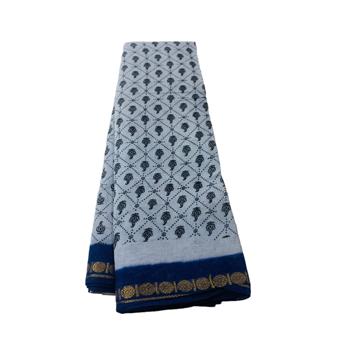 Chettinad Sungudi Cotton Gray Printed Saree