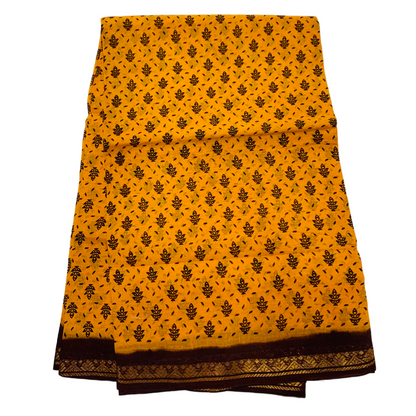 Chettinad Sungudi Cotton  Golden Yellow Printed  Saree