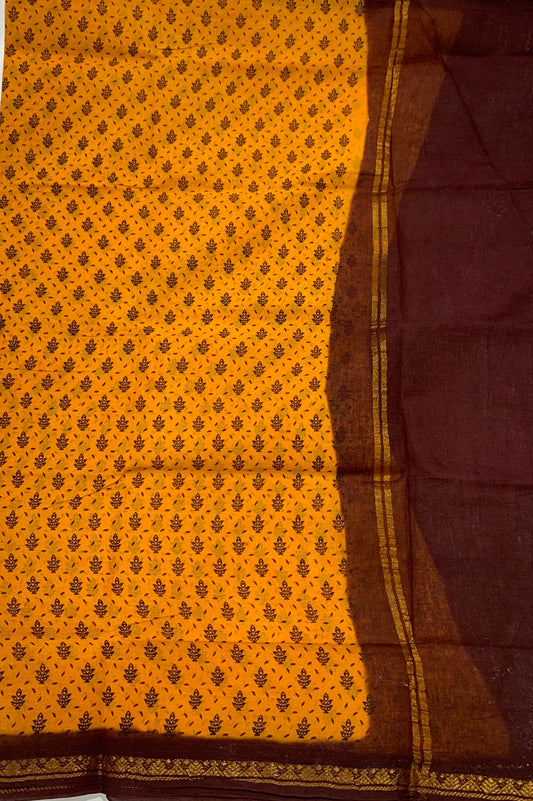 Chettinad Sungudi Cotton  Golden Yellow Printed  Saree