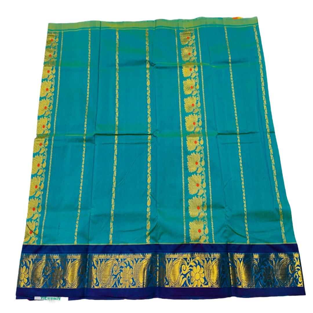 Golden Blue shade Semi silk Kids Pattu Pavadai with contrast border for  age 2 to 5