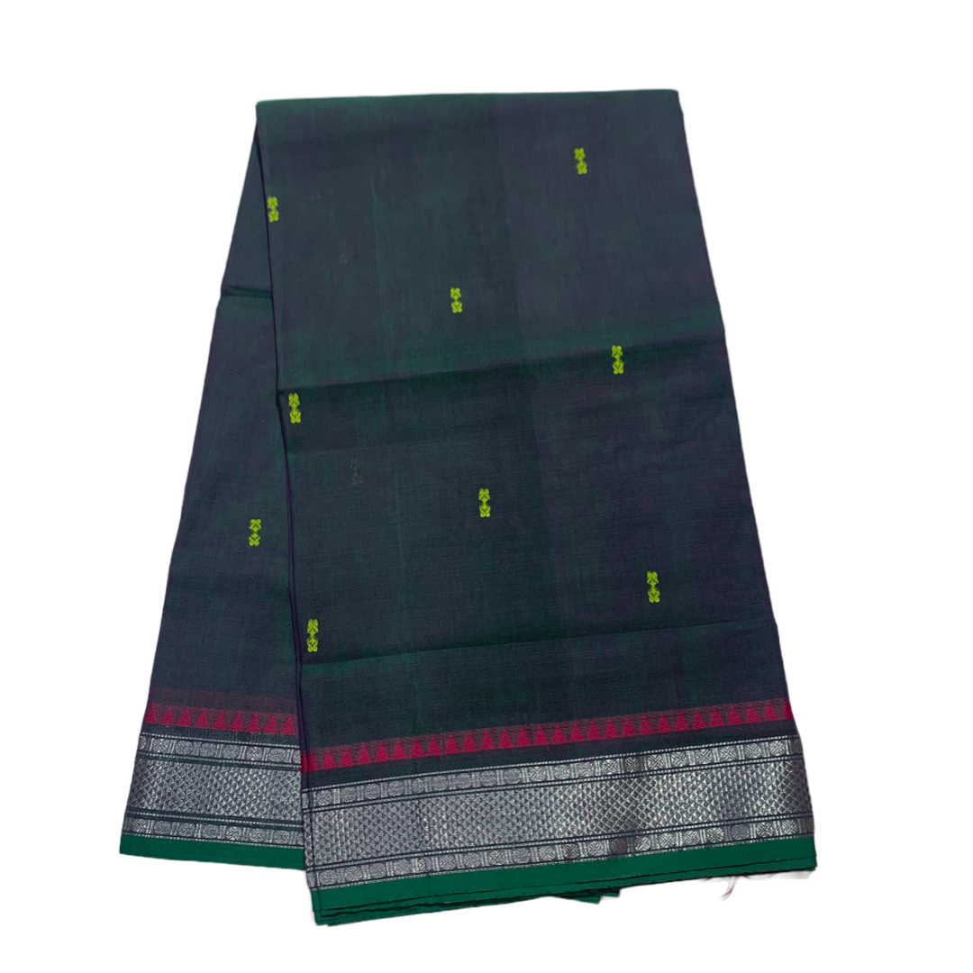 Chettinad Cotton Saree Dual Shade Of Greenish Blue