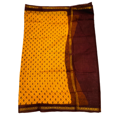 Chettinad Sungudi Cotton  Golden Yellow Printed  Saree