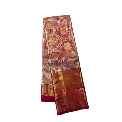 Vegan Silk Saree Pink shade with big mango border