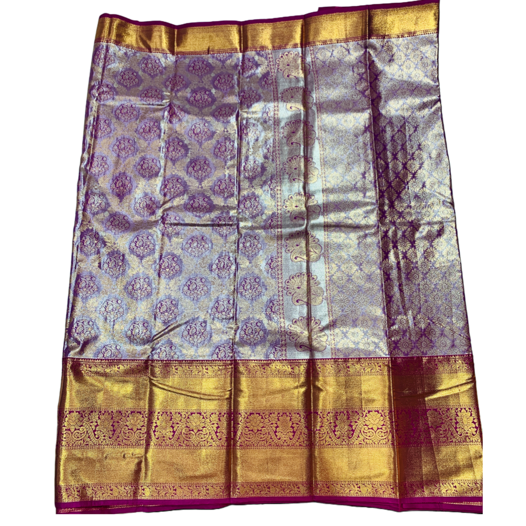 Golden Lavender shade Soft kanchi pattu with Purple and Golden Border