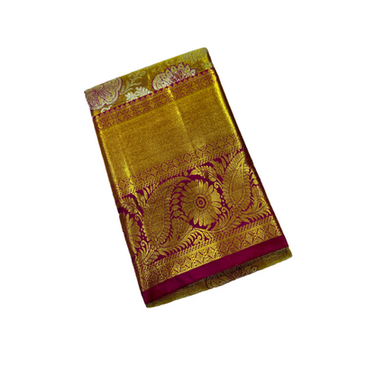 Golden shade Soft kanchi pattu with Maroon and Golden Border Flower Design