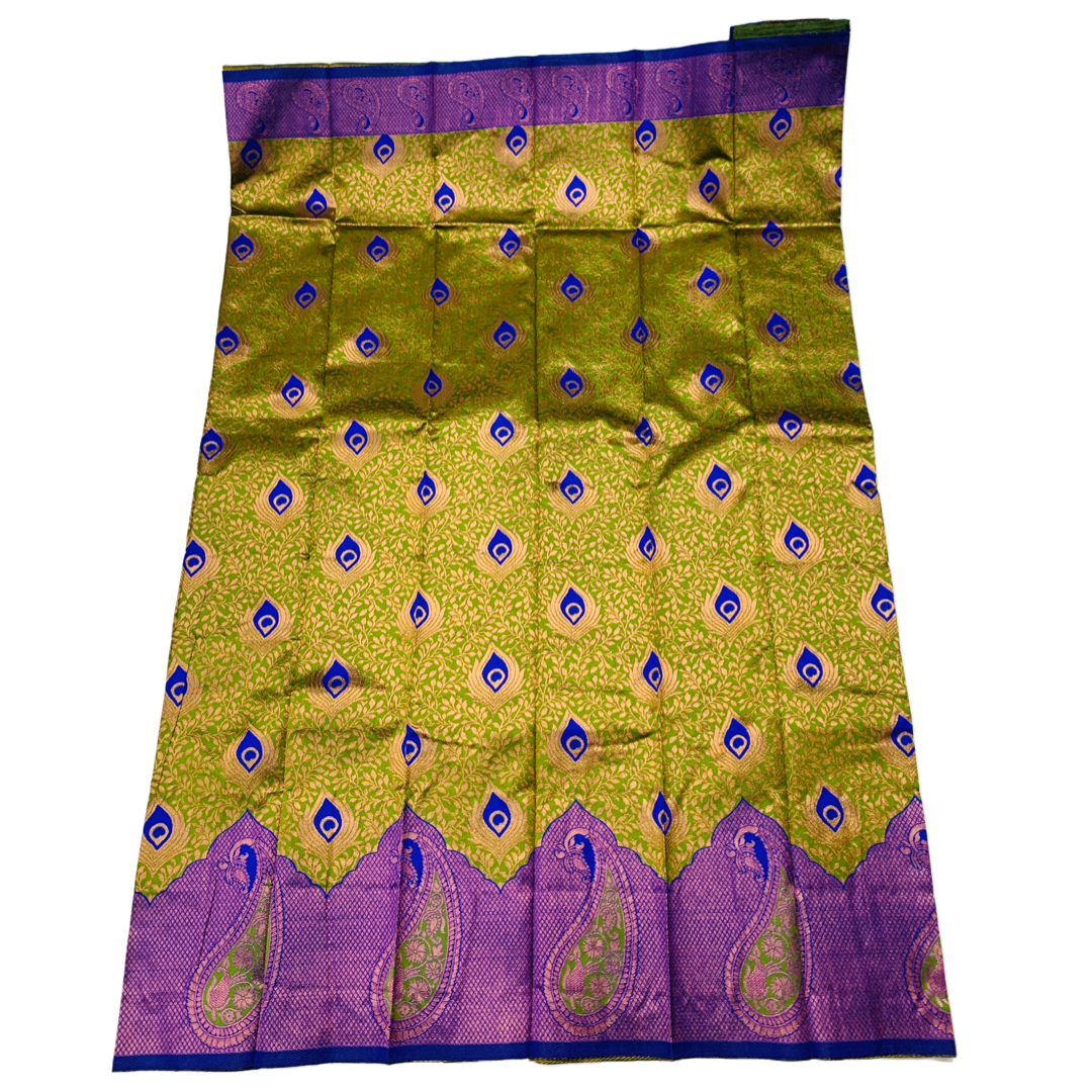 Green shade saree with Blue Border with Mango design