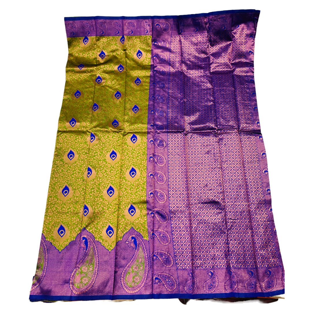 Green shade saree with Blue Border with Mango design