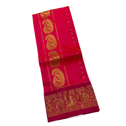 Golden Pink shade Semi Silk Kids Pattu Pavadai with Contrast border for age above 10 years